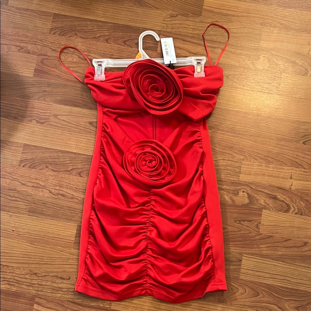 Nasty Gal Red Mini Dress with Rosette Details